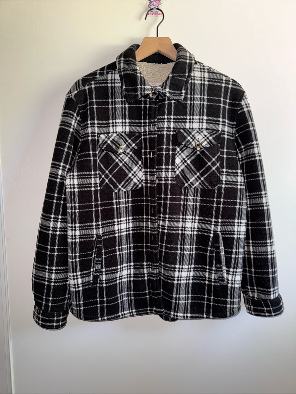 SAGE Collective Sherpa Lined Button Jacket Black/White Plaid Women Size Large